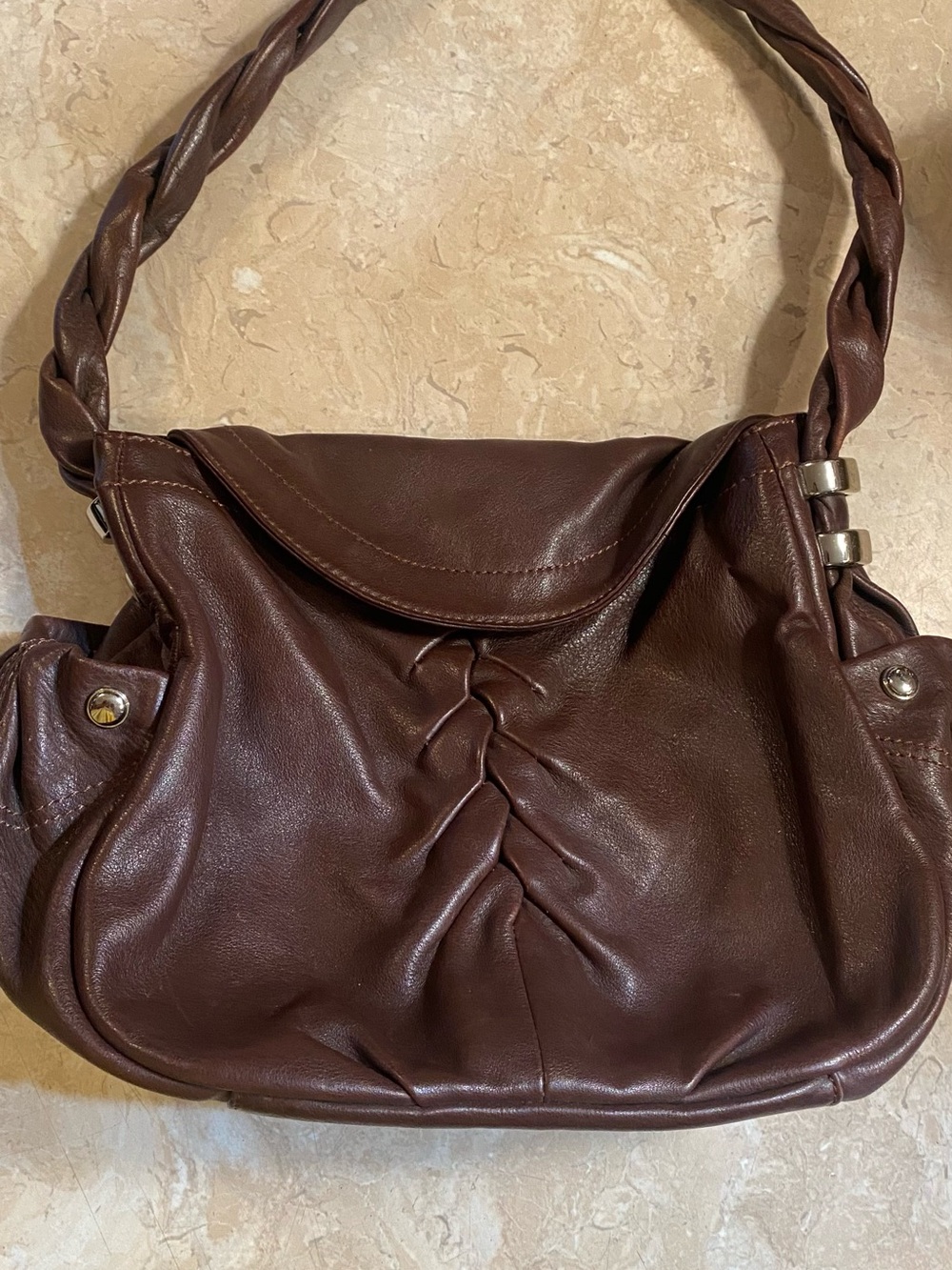 b. makowsky Brown Braided-Handle Shoulder Bag